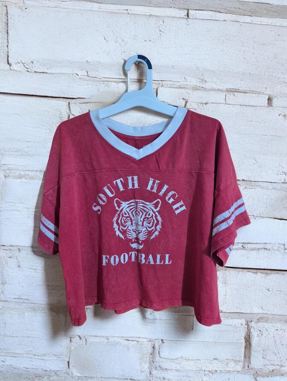 South High Football Womens Red Cropped Tee Oversized Fit
